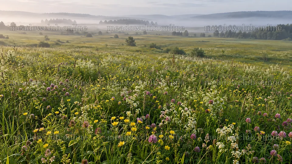Wildflower Meadow in Morning Mist – meadow photos 10324x5812